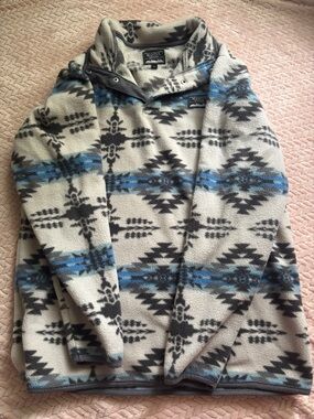 Magellan Outdoors Aztec Sherpa Pullover in Cream, Blue & Charcoal